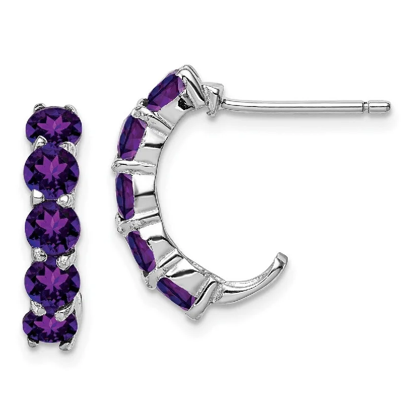 Curata 925 Sterling Silver Polished Amethyst J hoop Earrings 19x5mm