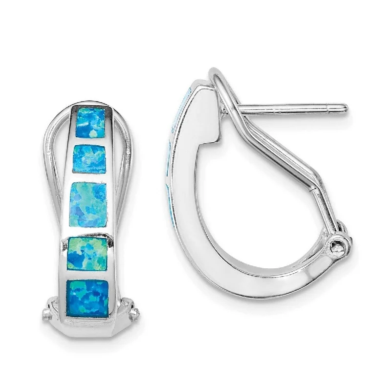 Curata 925 Sterling Silver Polished Blue Inlay Simulated Opal Squares Hoop Earrings Measures 19x15mm Wide 5mm Thick