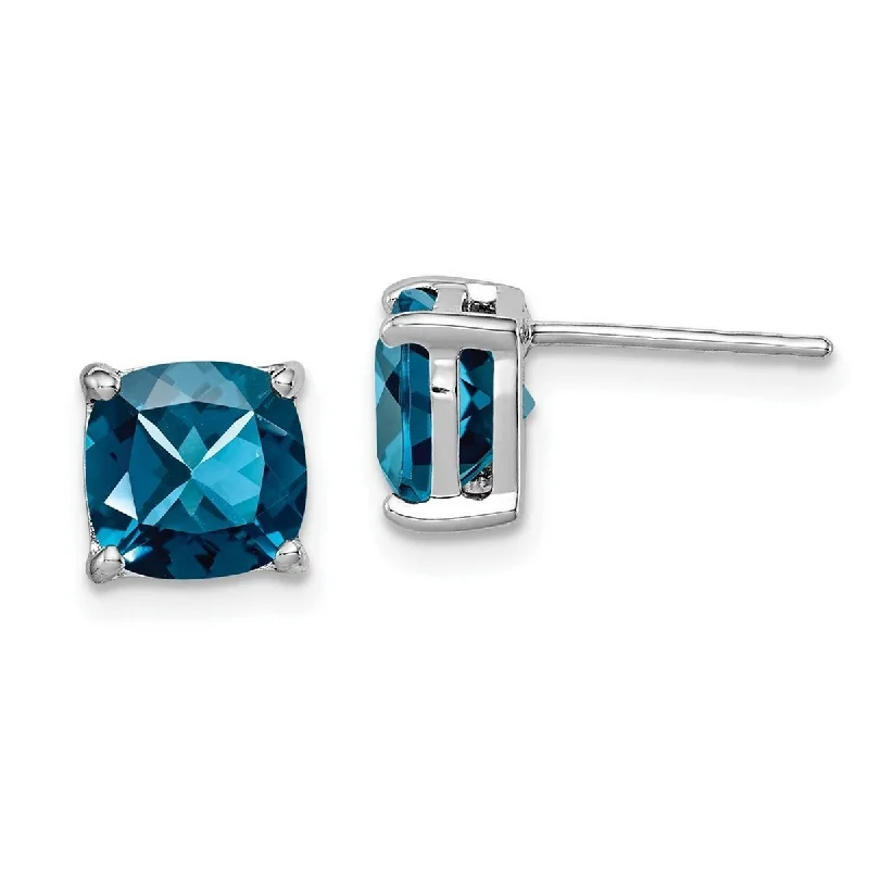 Curata 925 Sterling Silver Polished Rhodium Plated 7mm London Blue Topaz Post Earrings