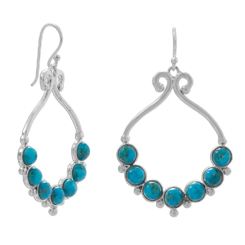 Curata 925 Sterling Silver Polished Simulated Turquoise Outline and Bead Design French Wire Earrings Shiny