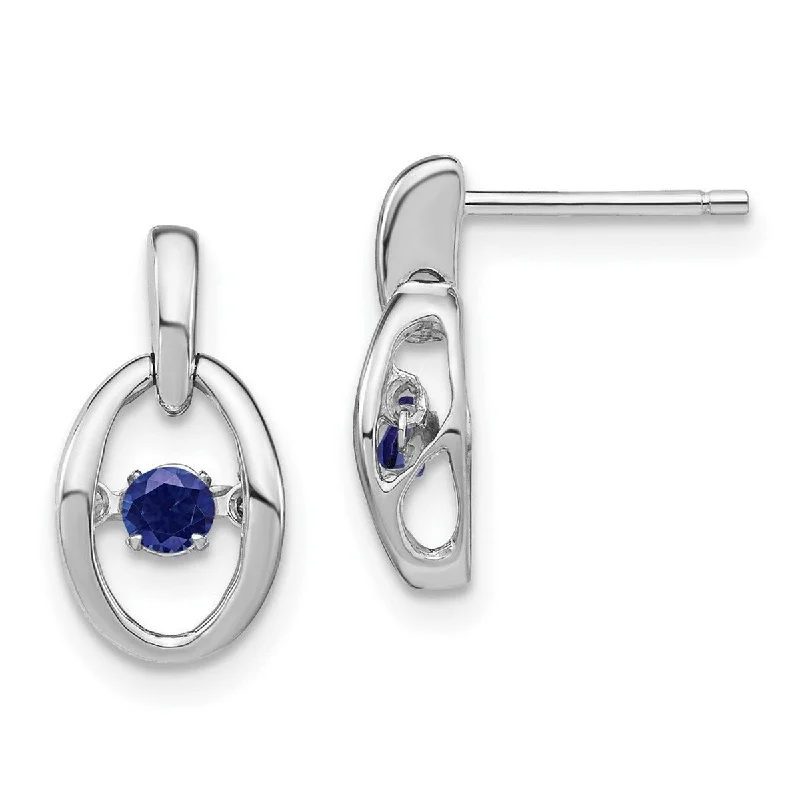 Curata 925 Sterling Silver Rhodium Created Blue Sapphire Vibrant Earrings Measures 14x7.5mm Wide