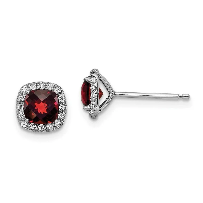 Curata 925 Sterling Silver Rhodium Plated 1.2garnet Created White Sapphire Post Earrings Measures 7x7mm Wide