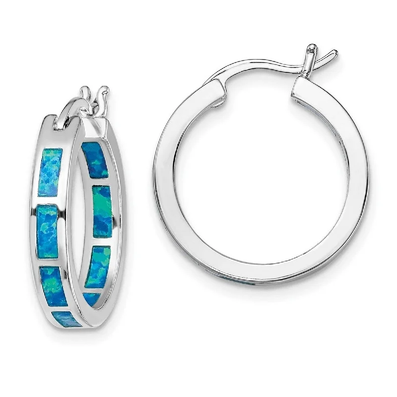 Curata 925 Sterling Silver Rhodium Plated Blue Simulated Opal In and Out Hoop Earringss Measures 20x3.4mm Wid