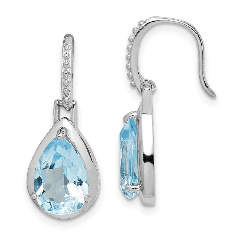 Curata 925 Sterling Silver Rhodium Plated Blue Topaz Teardrop Dangle Earrings Measures 10mm