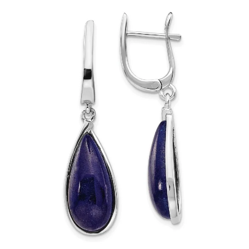 Curata 925 Sterling Silver Rhodium Plated Lapis Teardrop Hinged Earrings Measures 41x10mm