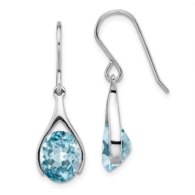 Curata 925 Sterling Silver Rhodium Plated Light Swiss Blue Topaz Hook Earrings 30.1x9.1mm