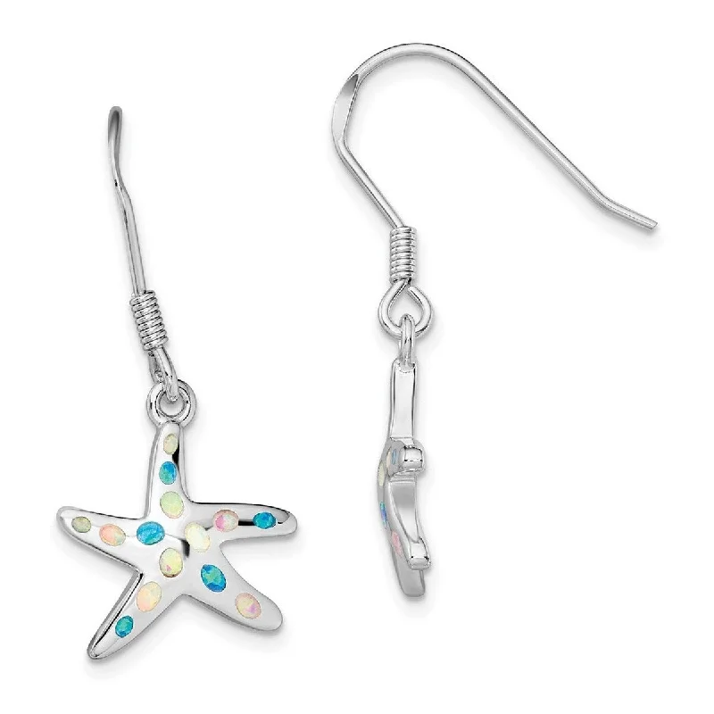 Curata 925 Sterling Silver Rhodium Plated Pink Blue Simulated Opal l Starfish Earrings 35.3x15.2mm