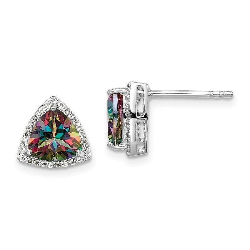 Curata 925 Sterling Silver Rhodium Plated Trillion Mystic Fire White Topaz Earrings Measures 10x10mm Wide