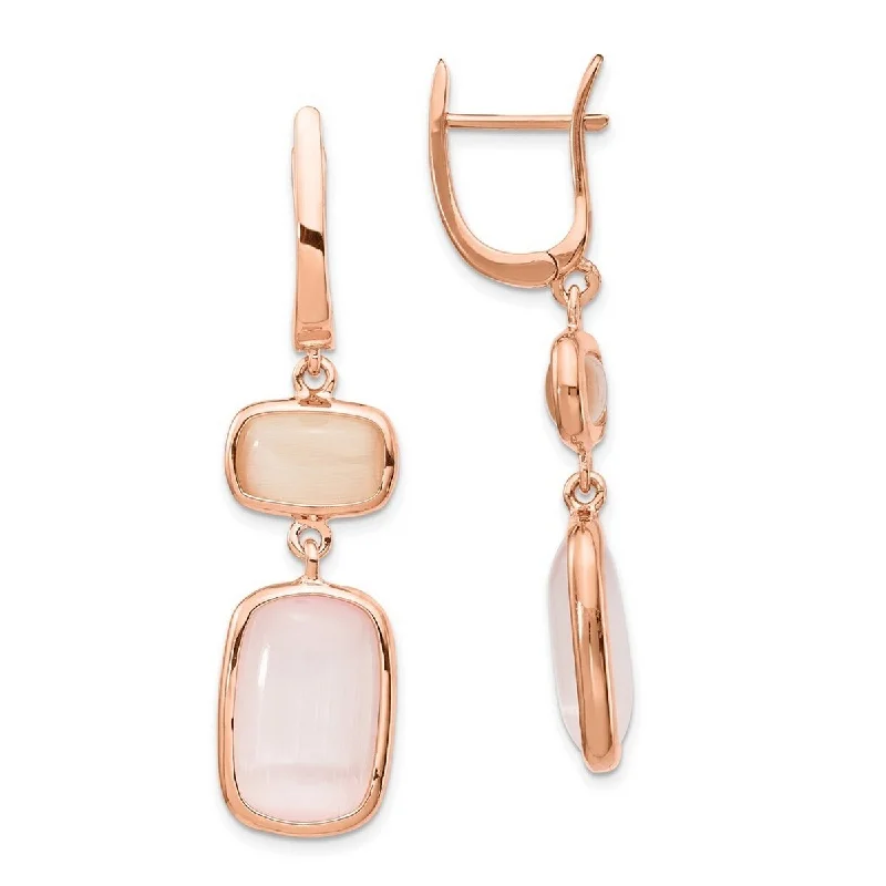 Curata 925 Sterling Silver Rose Gold plated Created Pink Cats Eye Leverback Earrings