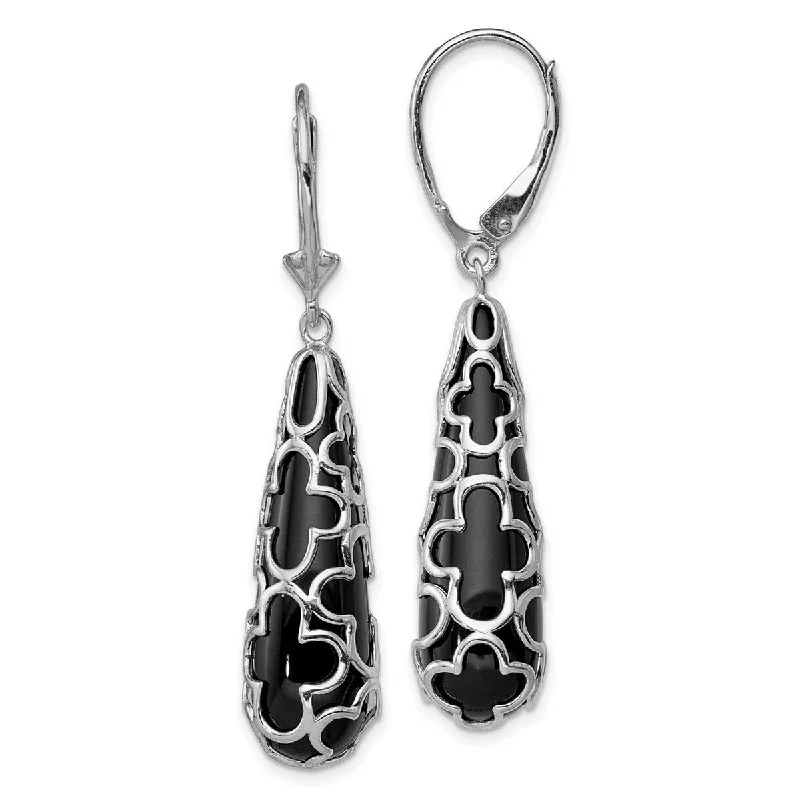 Curata 925 Sterling Silver Simulated Onyx Teardrop Leverback Earrings Jewelry Gifts for Women