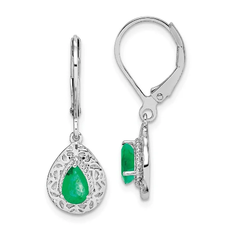 Curata 925 Sterling Silver Solid Dangle Emerald Teardrop Lever Back Earrings 28x9mm