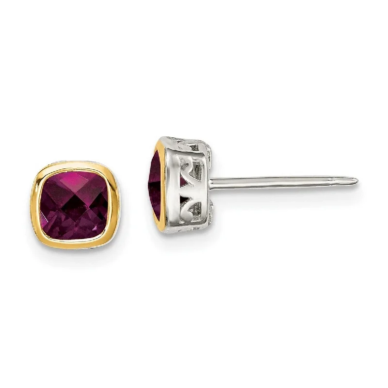 Curata 925 Sterling Silver With 14k Accent 6.5mm Rhodolite Garnet Square Stud Earrings