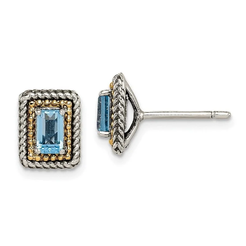 Curata 925 Sterling Silver With 14k Accent Light Swiss Blue Topaz Post Earrings