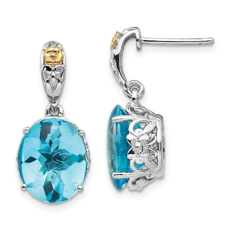 Curata 925 Sterling Silver With 14k Blue Topaz Earrings 21x10mm