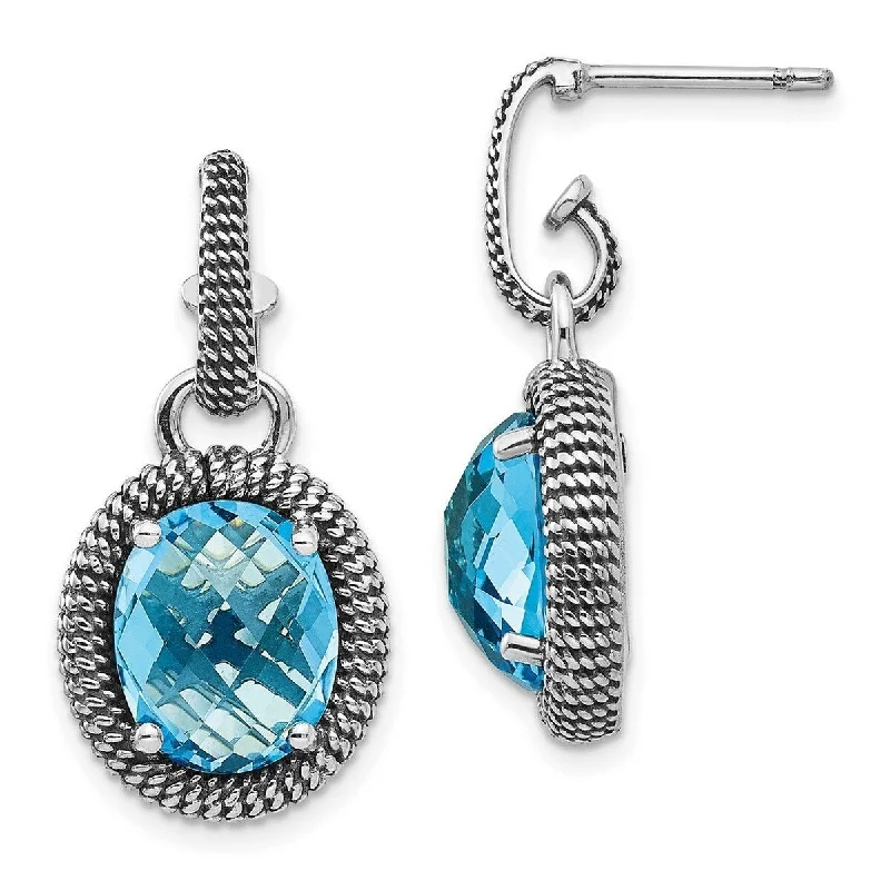 Curata 925 Sterling Silver With 14k Blue Topaz Post Long Drop Dangle Earrings Measures 30x14mm