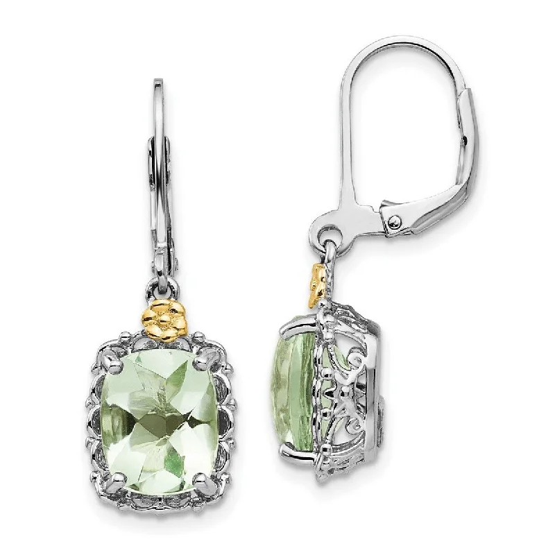 Curata 925 Sterling Silver With 14k Green Quartz Leverback Earrings 32x10mm