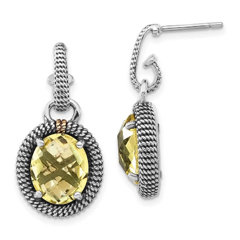 Curata 925 Sterling Silver With 14k Lemon Quartz Post Long Drop Dangle Earrings 28x14mm