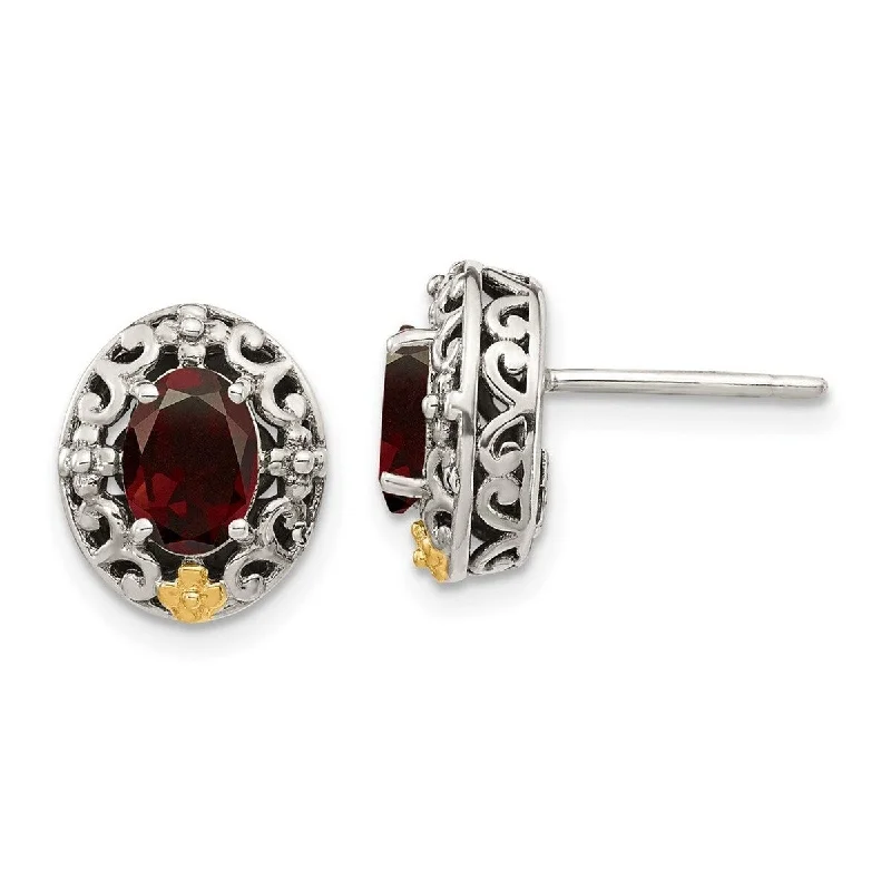 Curata 925 Sterling Silver With Real 14k Accent Garnet Post Earrings