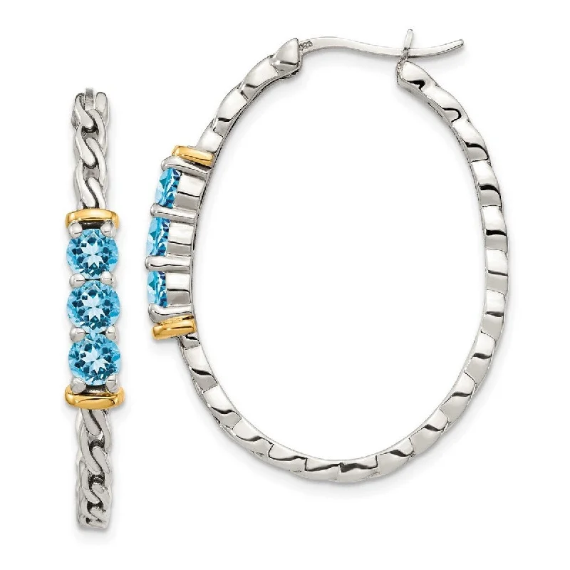 Curata 925 Sterling Silver With Real 14k Accent Light Swiss Blue Topaz Hoop Earrings 35.5x4.5mm