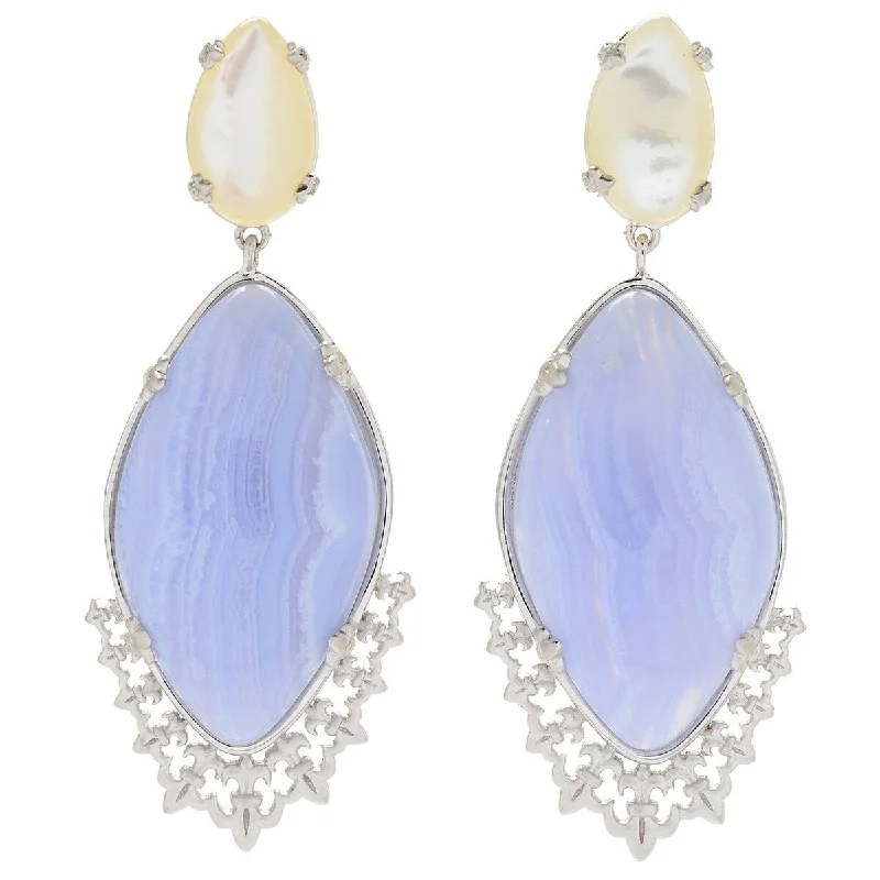 Dallas Prince Designs Sterling Silver 2.25" Gemstone & Mother-of-Pearl Drop Earrings