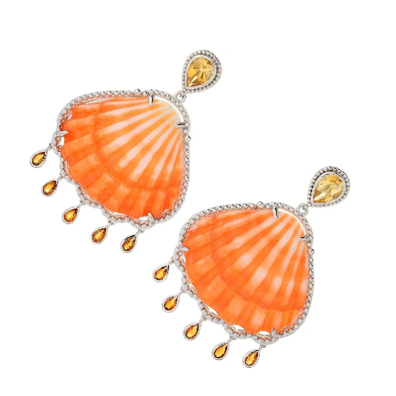 Dallas Prince Sterling Silver 1.5" Spiny Oyster & Citrine Seashell Drop Earrings. Collection: Classic Dallas