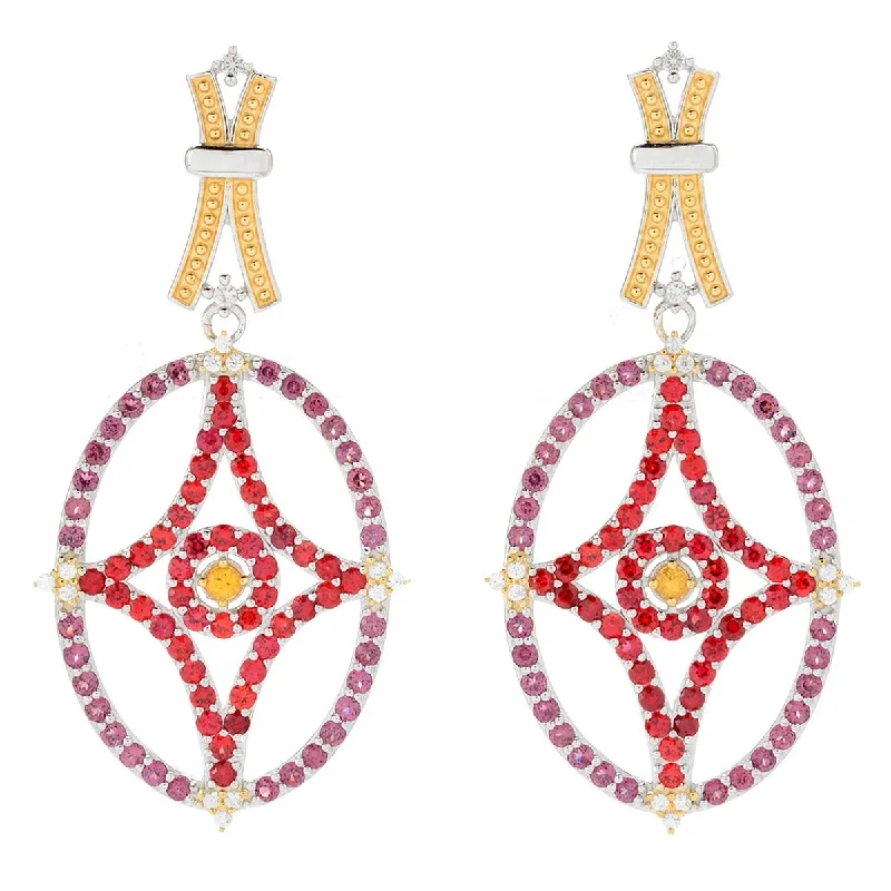 Dallas Prince Sterling Silver 2.5" 7.09ctw Multi Gemstone Oval Drop Earrings. Collection: Classic Dallas