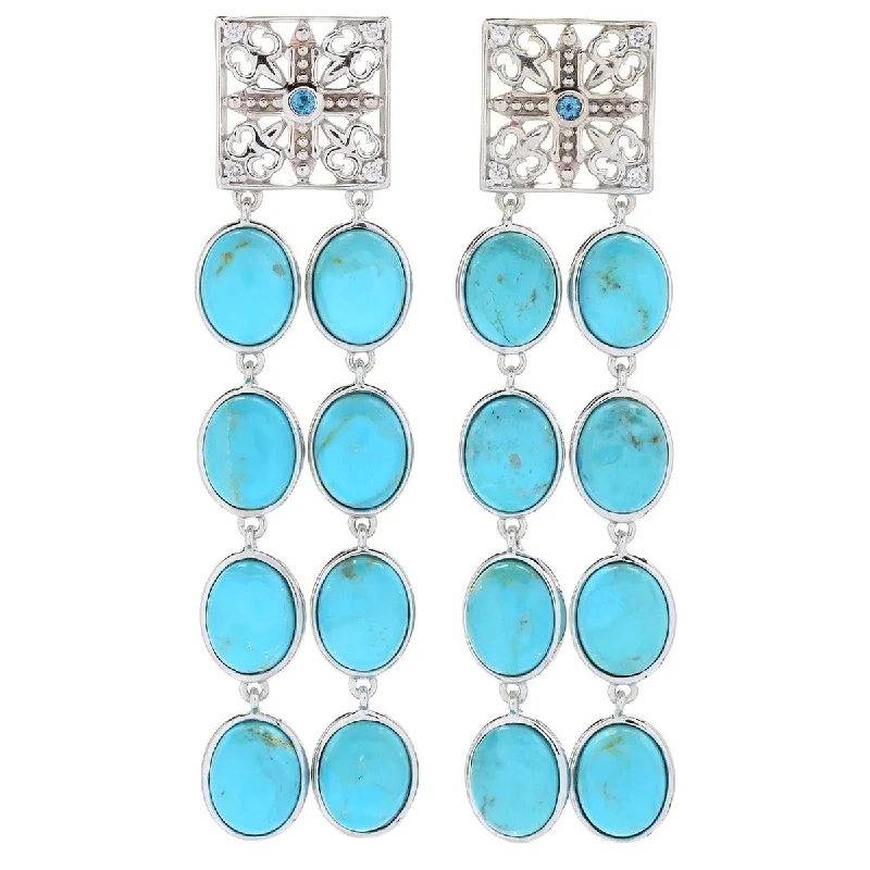 Dallas Prince Sterling Silver 2.5" Mohave Turquoise & Gem Drop Earrings. Collection: Turquoise Obsession