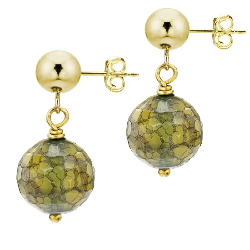 DaVonna 14k Yellow Gold Green Agate Dangle Earrings