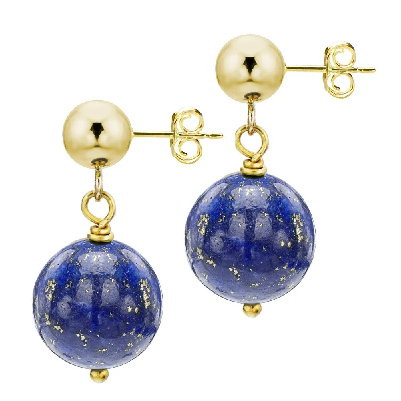 DaVonna 14k Yellow Gold with 8mm Blue Lapis Stud Dangle Earrings