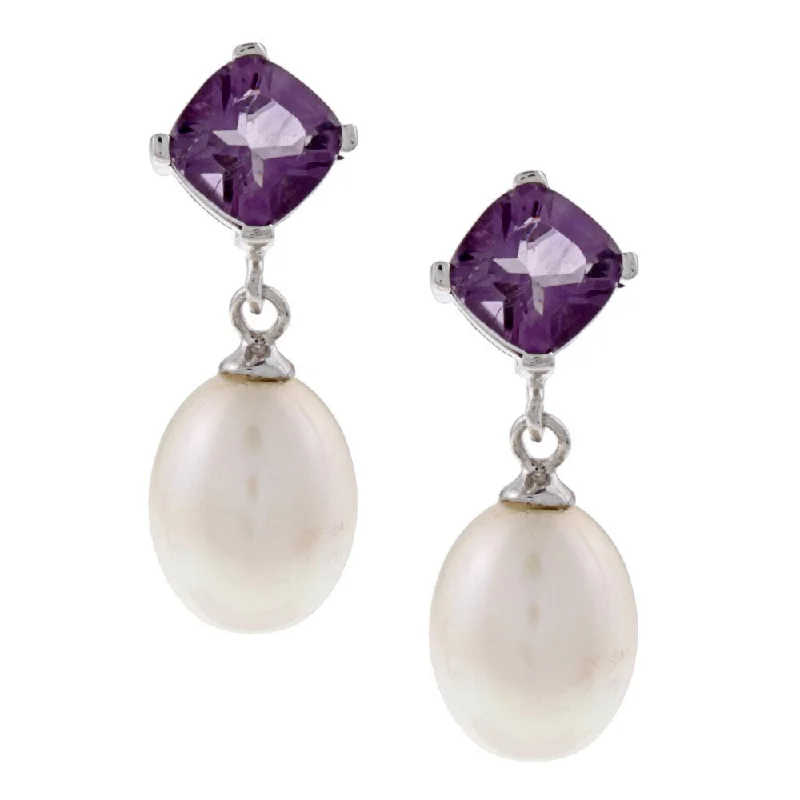 DaVonna Sterling Silver Freshwater Pearl and Amethyst Dangle Earring ()