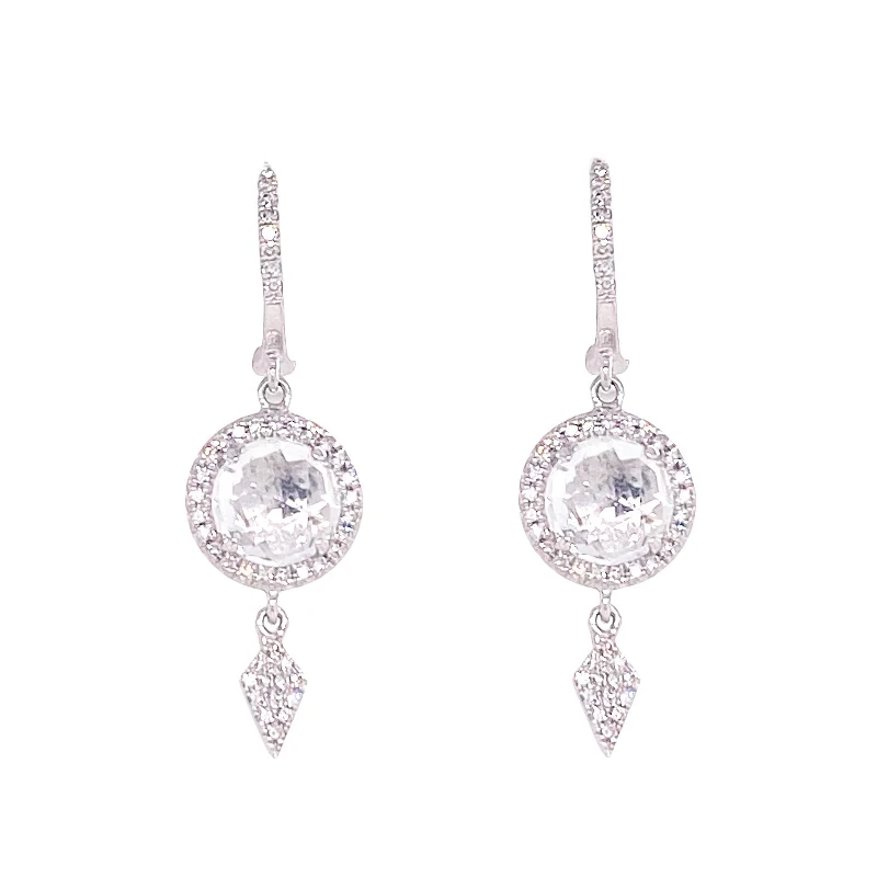 Round White Topaz Diamond Drop Earrings