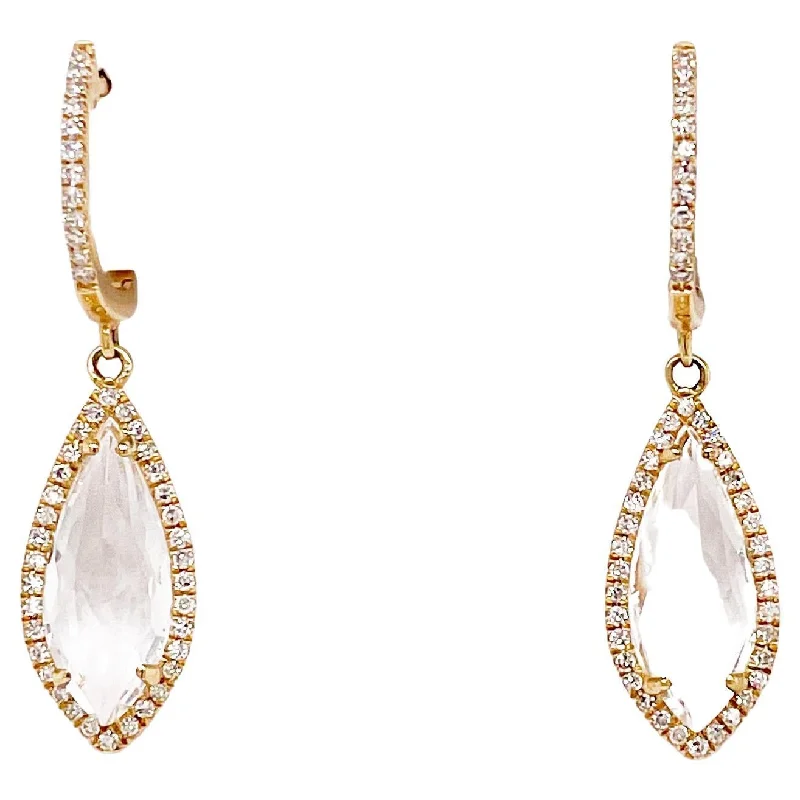 White Topaz Diamond Halo Drop Earrings