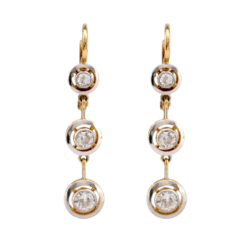 Edwardian Style Diamond 18K Yellow White Gold Drop Earrings