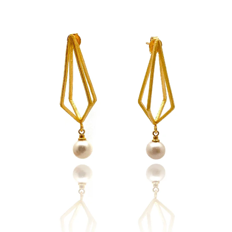 Gold Diamond Pearl Drop Earrings