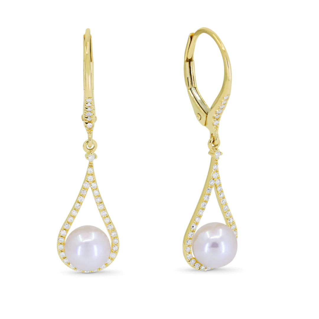 Gold Pearl & Diamond Drop Earrings