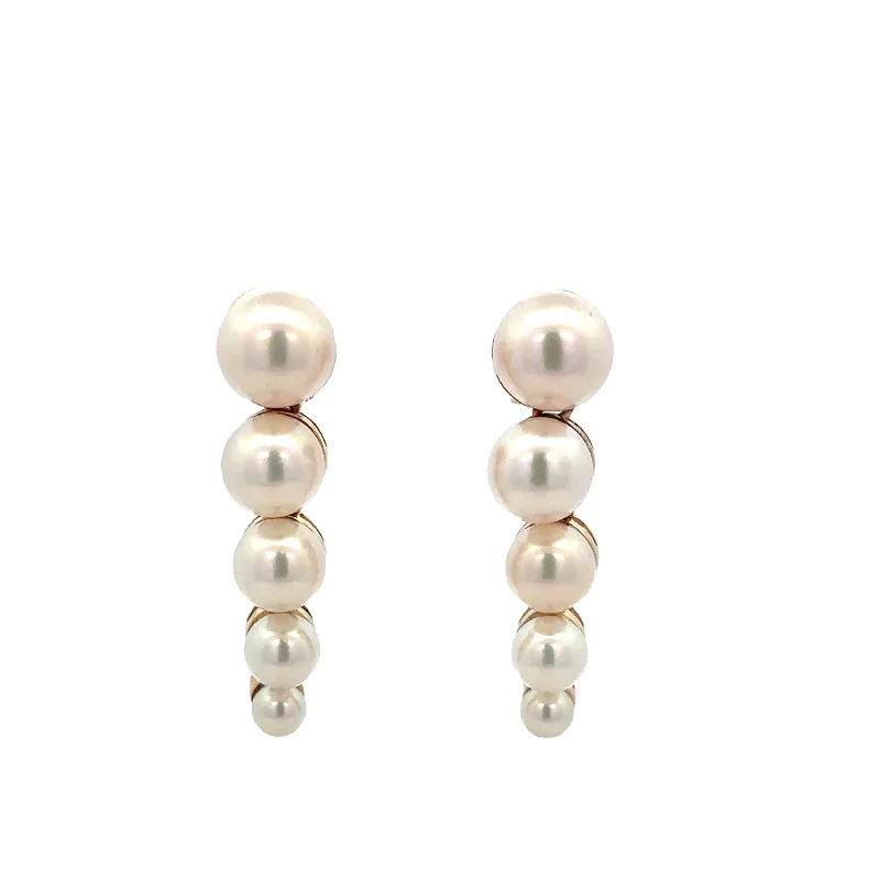 Graduated Akoya Cultured Pearl Drop Earrings in Yellow Gold