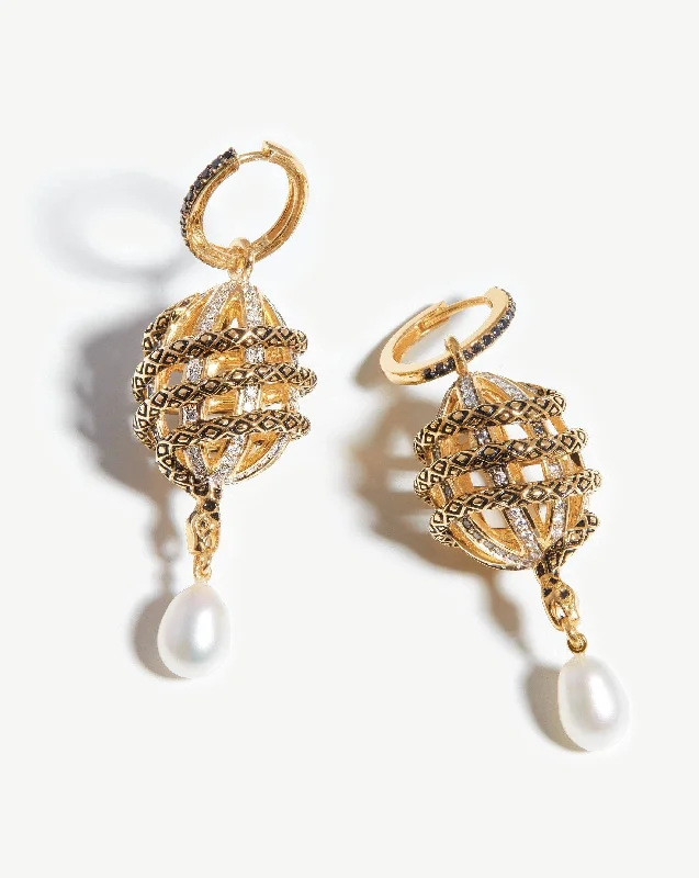 Harris Reed Fine Uncaged Drop Earrings | 14k Solid Gold/Pearl & Diamond