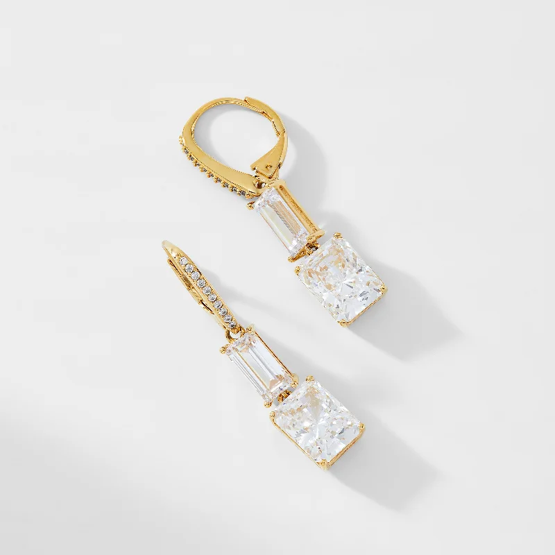 INVITATION ONLY BAGUETTE EMERALD CZ DOUBLE DROP EARRINGS