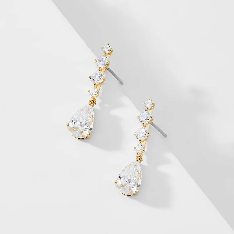 INVITATION ONLY PEAR CZ SHORT DROP EARRINGS