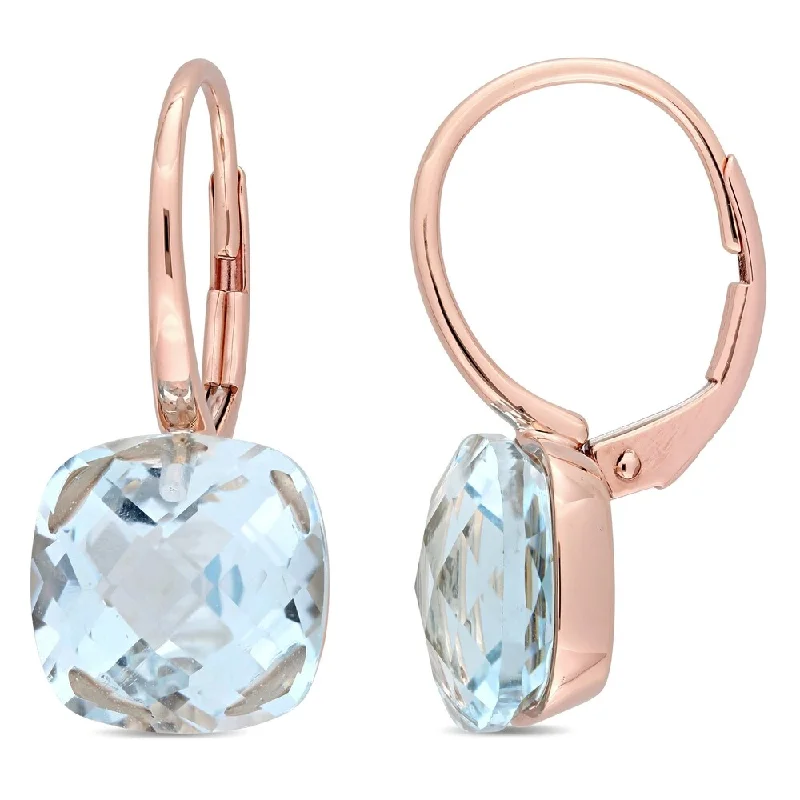 Miadora 14k Rose Gold Sky-Blue Topaz Solitaire Leverback Drop Earrings