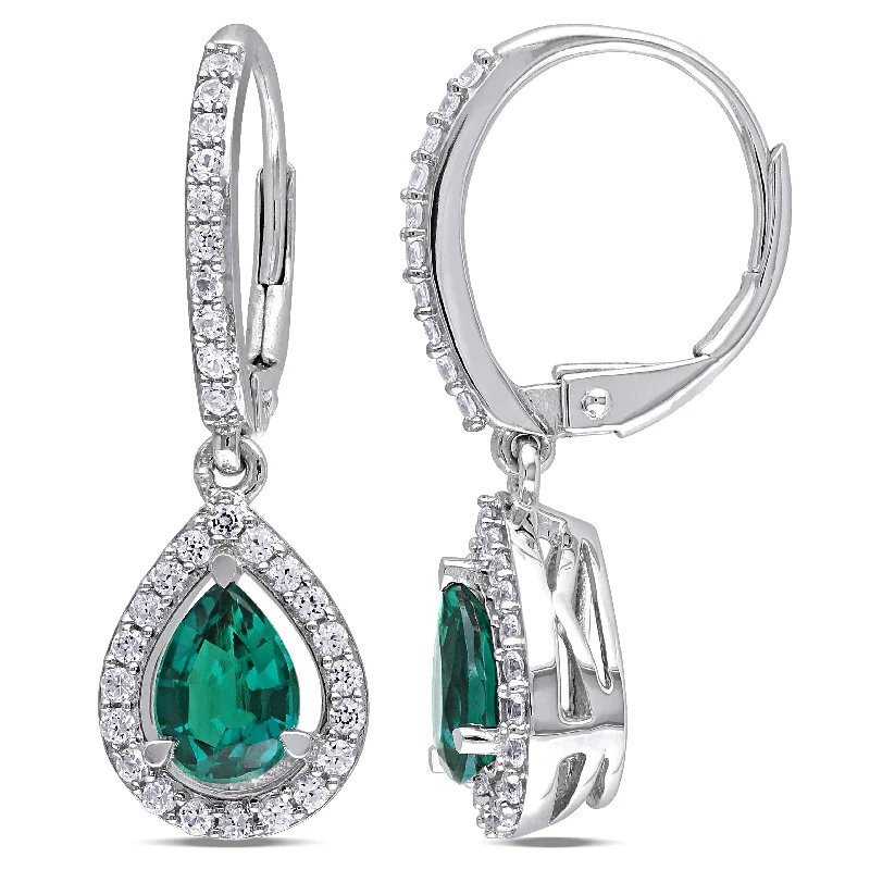 Miadora Sterling Silver Created Emerald and White Sapphire Charm Earrings