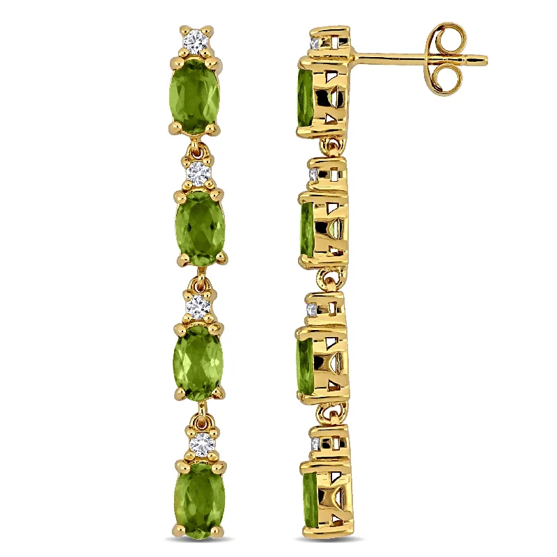 Miadora Yellow Sterling Silver 4 1/3CT TGW Peridot and White Topaz Drop Earrings