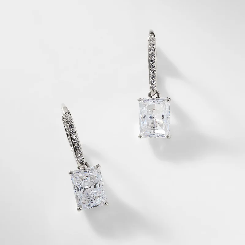 MODERN LOVE EMERALD CUT CZ DROP EARRINGS