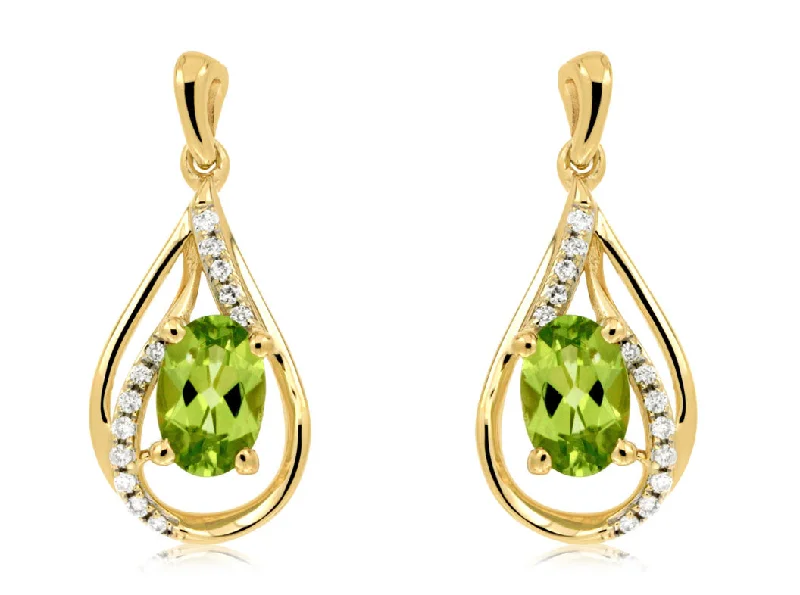 14K Yellow Gold Peridot and Diamond Drop Earrings