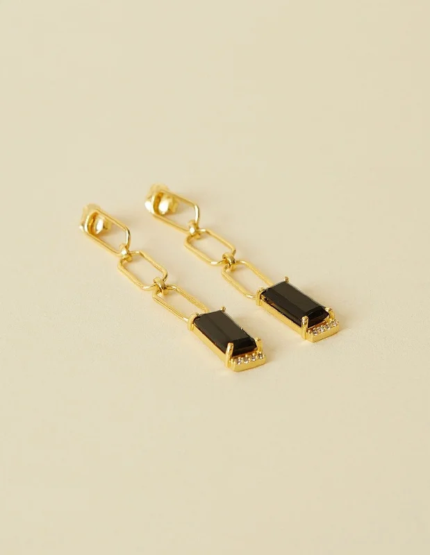 Chain Drop Earrings - Black Onyx