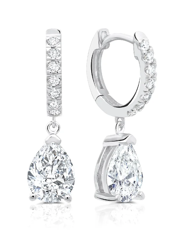 Pear Cut Huggie Hoop Drop Earrings Finished in Pure Platinum Sale