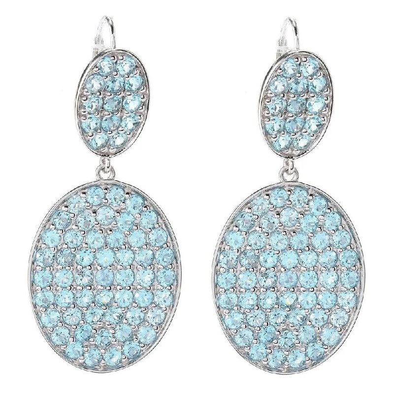 Rhodium Over Sterling Silver 10.3ctw Swiss Blue Topaz Drop Earrings 1.8'L