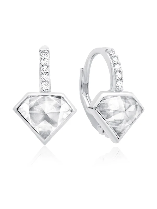 Classic Rosecut Diamond shape Leverback Drop Earrings In Pure Platinum Sale