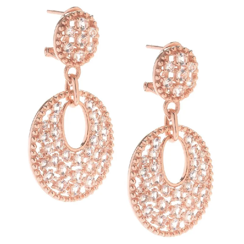 Rosetone Sterling Silver Round Morganite Zircon Drop Earrings