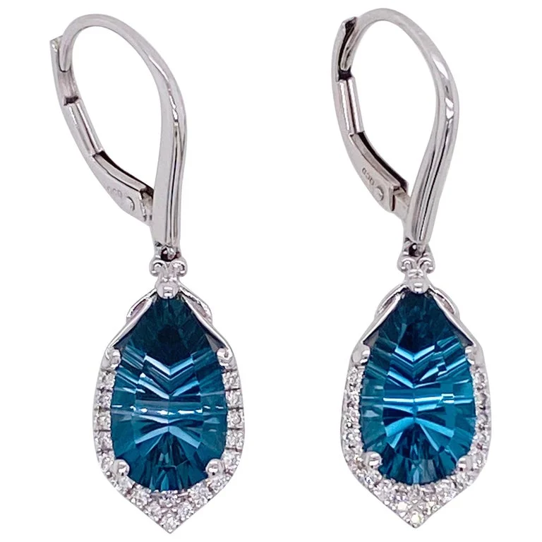 Royal Blue Topaz & Diamond Earring Drops